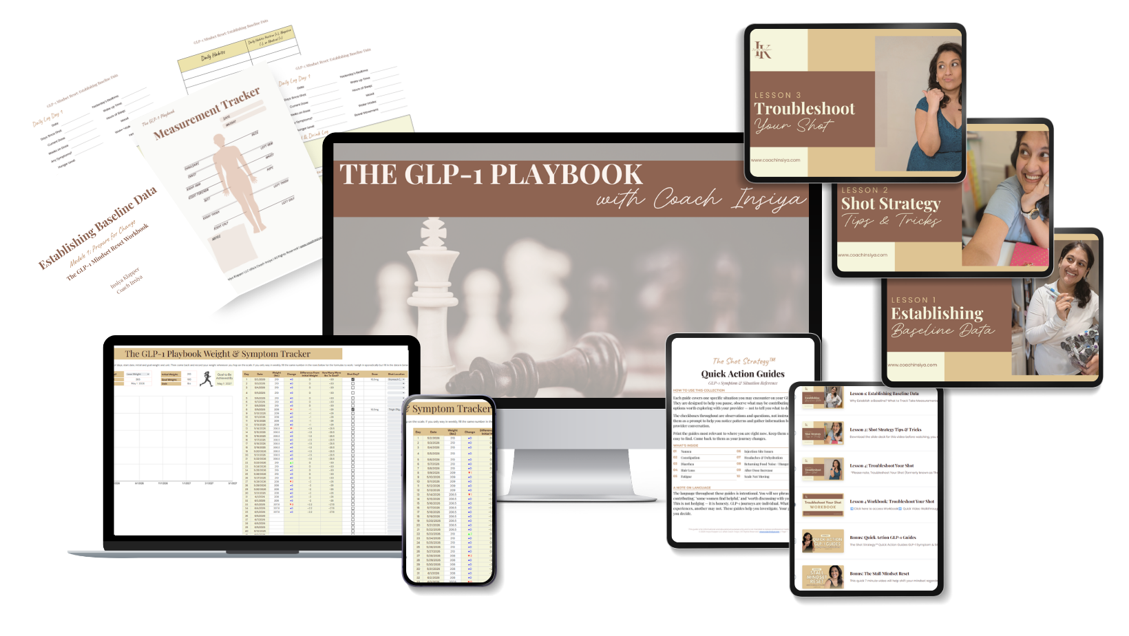 The GLP-1 Playbook by Coach Insiya: 3 video modules, workbooks, daily tracker, troubleshoot framework, quick action guides, and stall mindset reset bonus